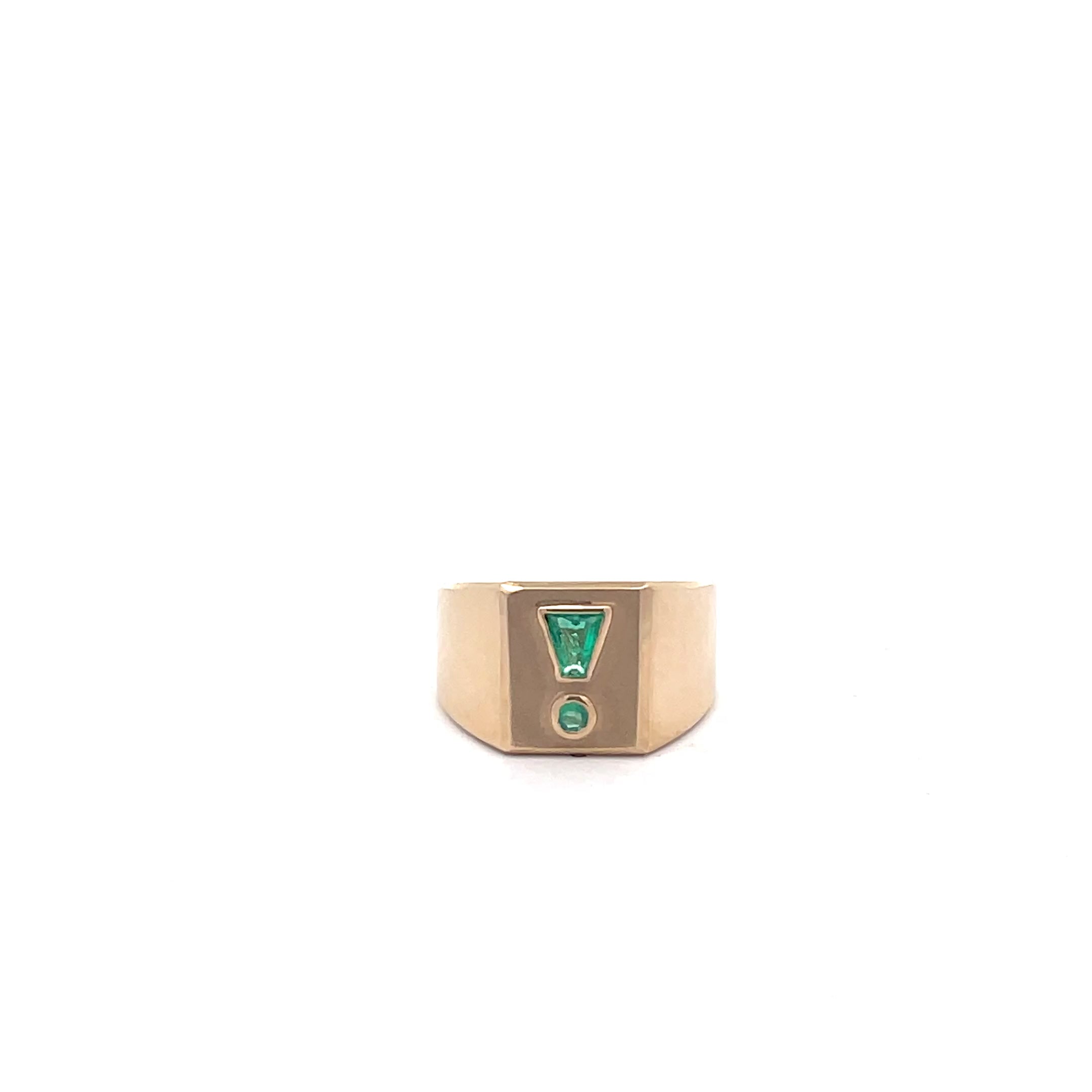 14K Yellow Gold Exclamation Point Emerald Ring