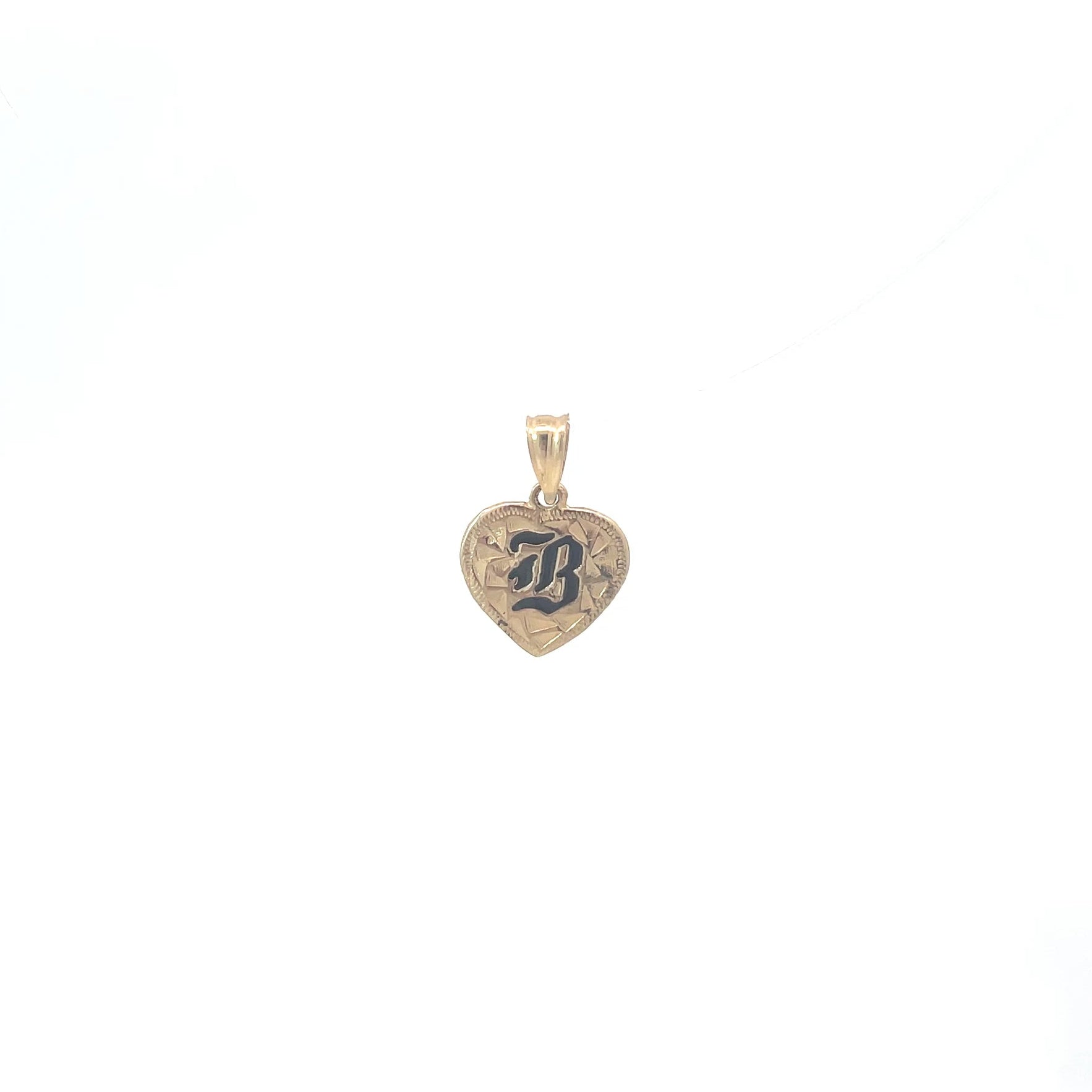 14K Yellow Gold Heart Black Enamel Initial Pendant