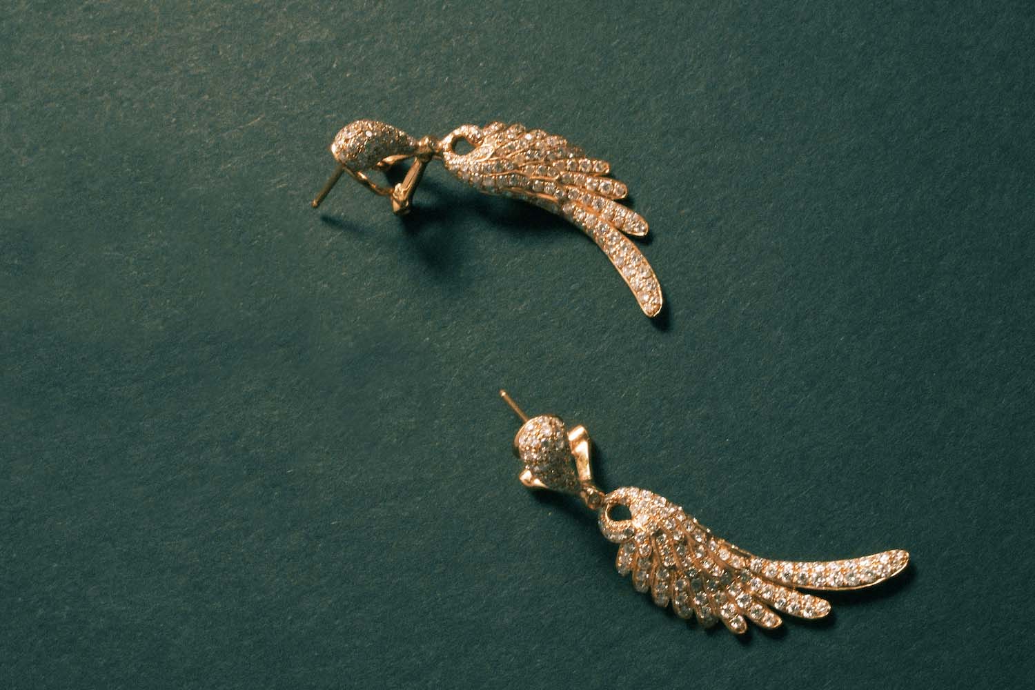 18K Rose Gold Pave Diamond Angel Wing Earrings