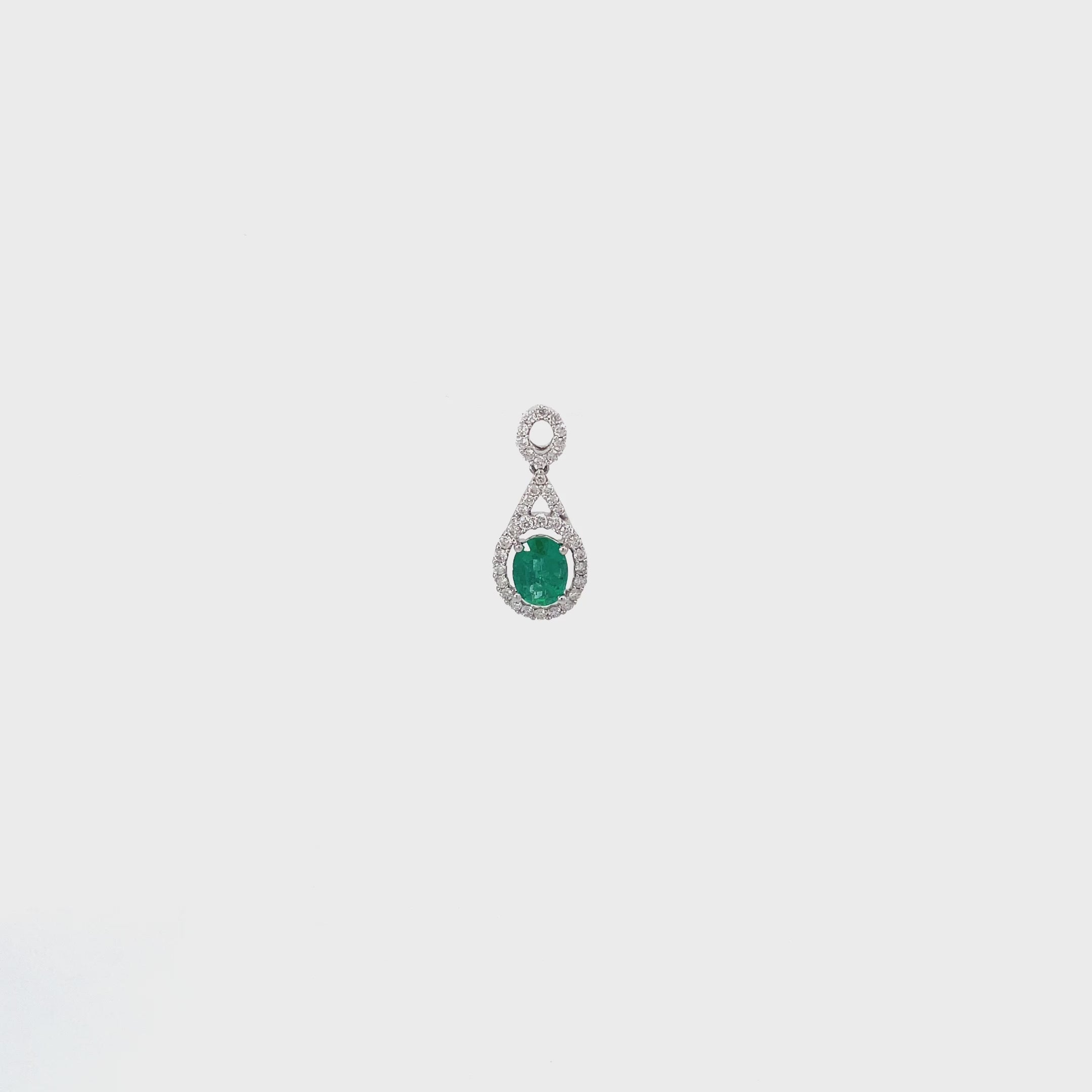 14K White Gold Zambian Oval Emerald Pendant