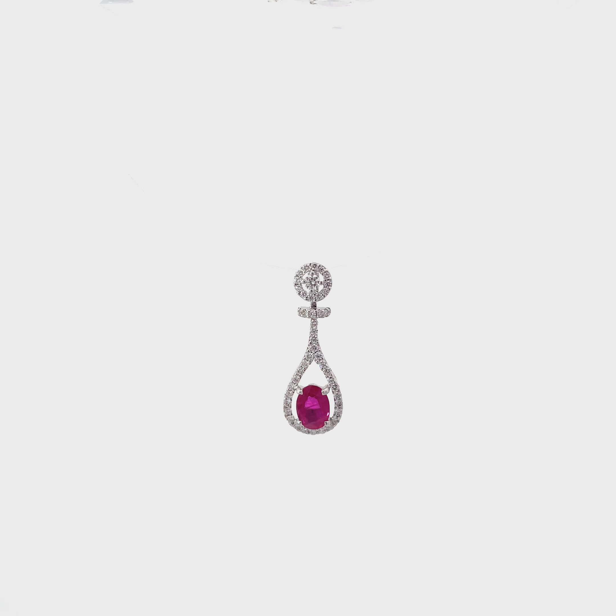 18K White Gold Diamond & Oval Ruby Pendant