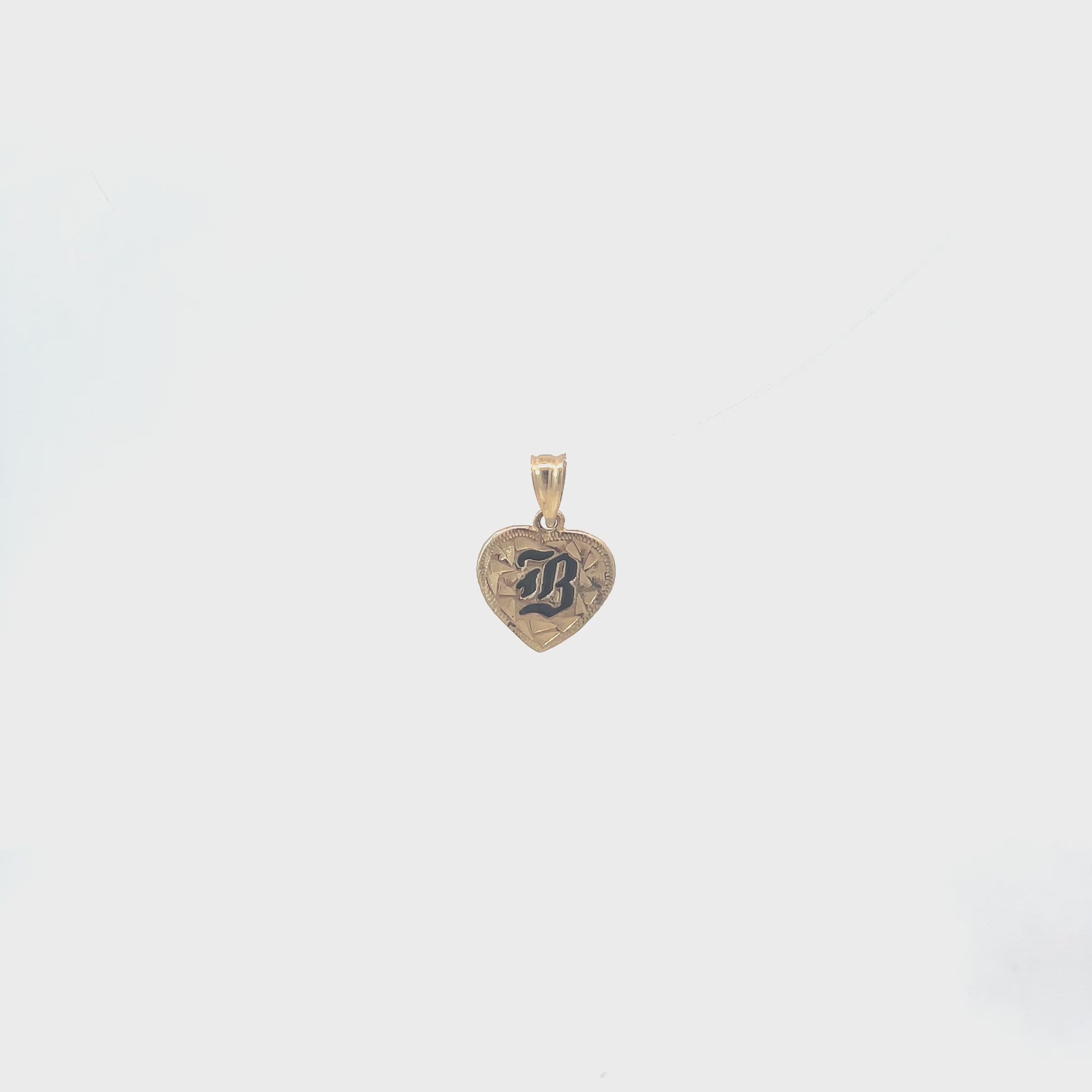 14K Yellow Gold Heart Black Enamel Initial Pendant