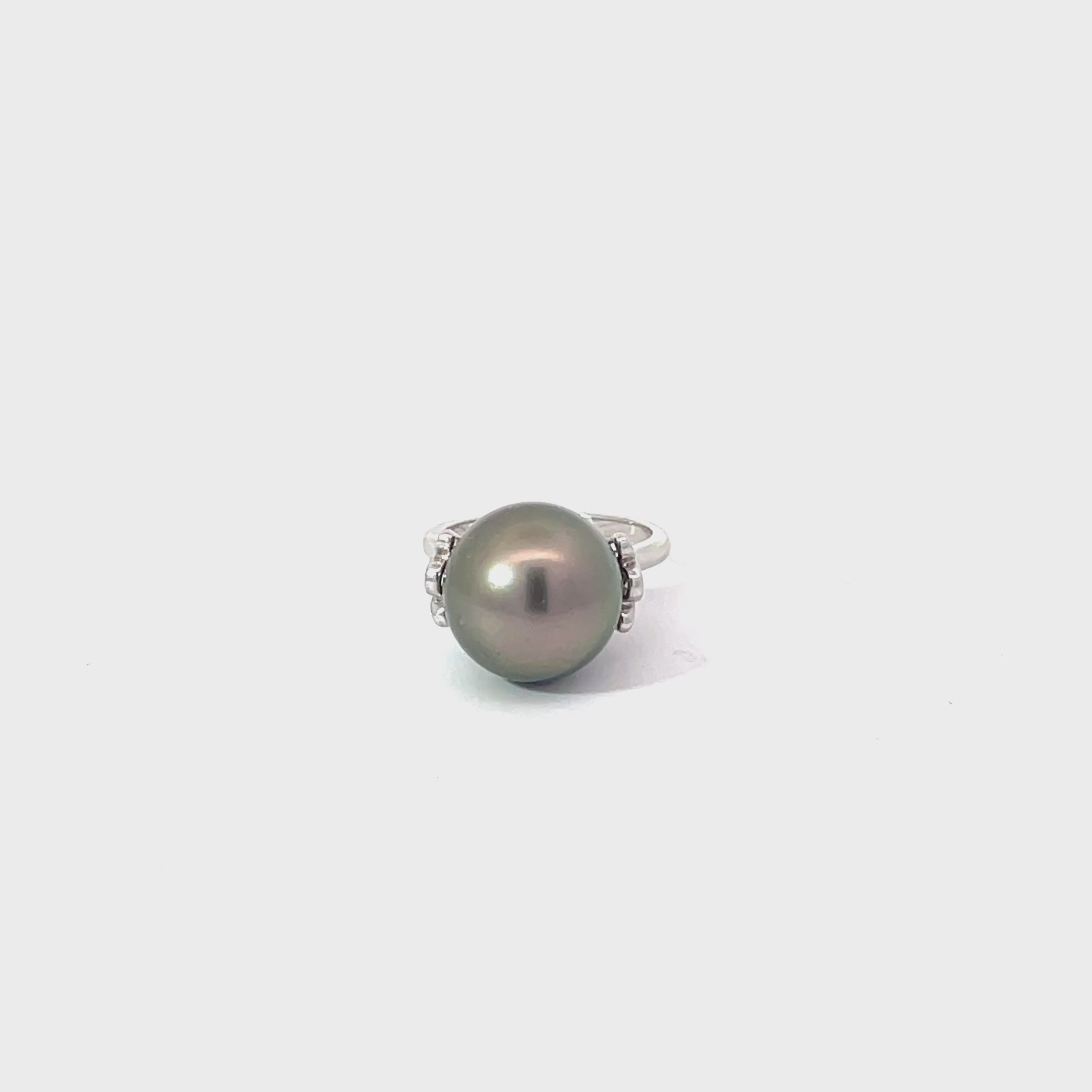 14K White Gold Pistachio Tahitian Pearl Solitaire Ring