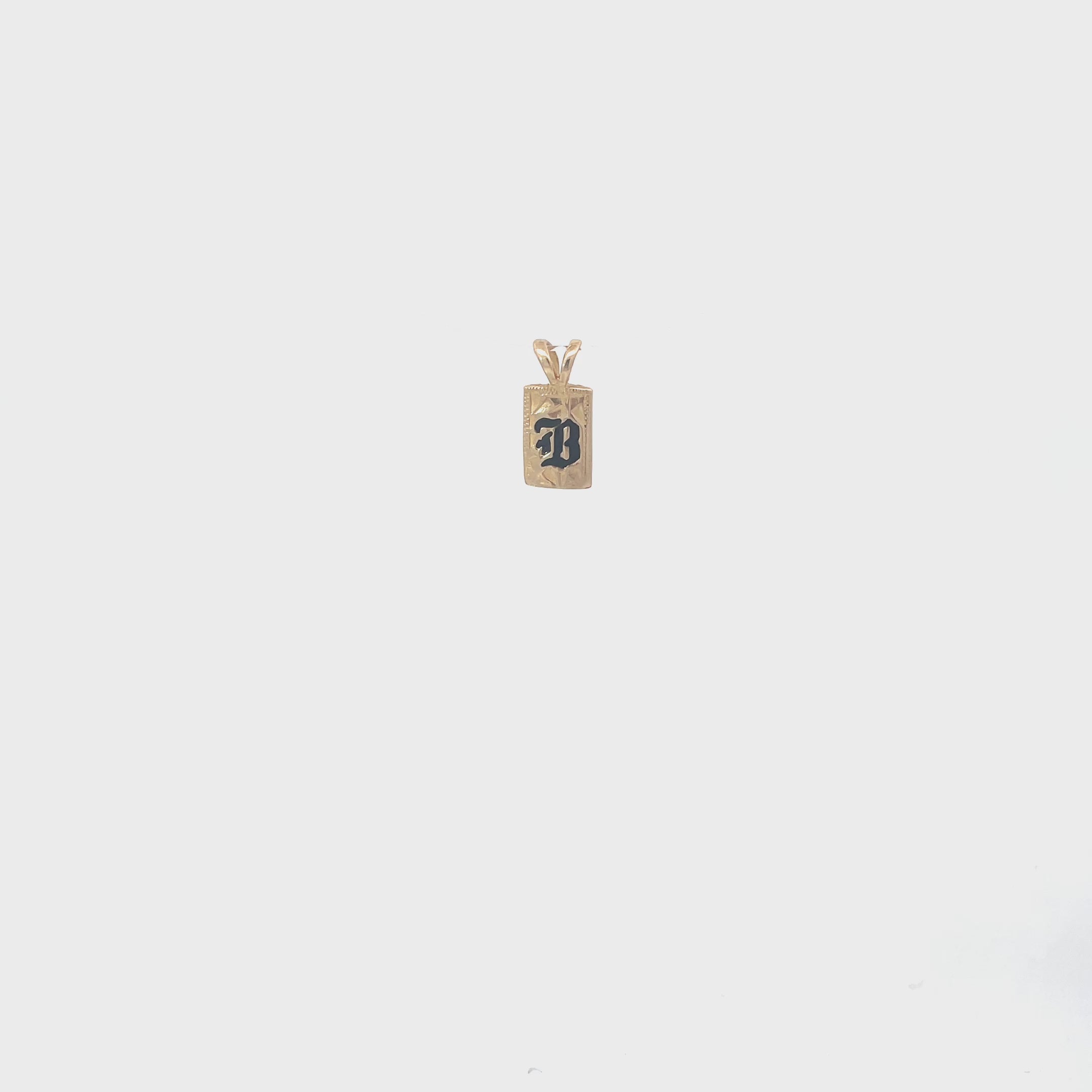 14K Yellow Gold Rectangle Black Enamel Initial Pendant