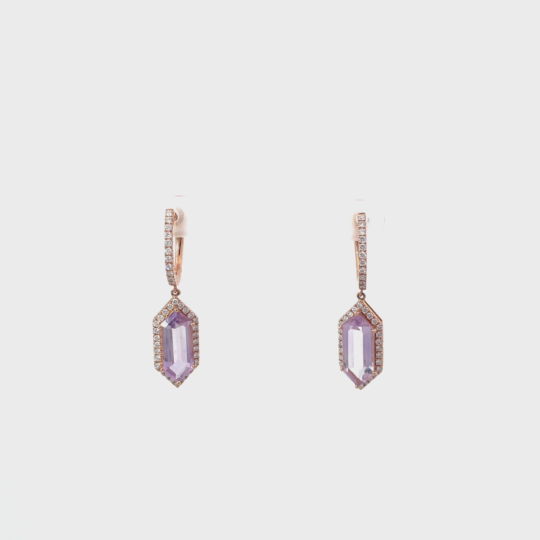 14K Rose Gold Diamond Rose De France Amethyst Earrings