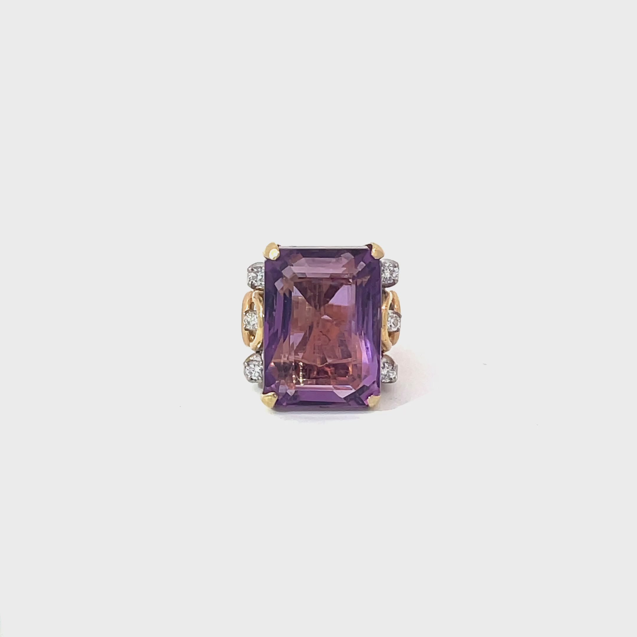 14K Yellow Gold 32ct Amethyst Diamond Ring