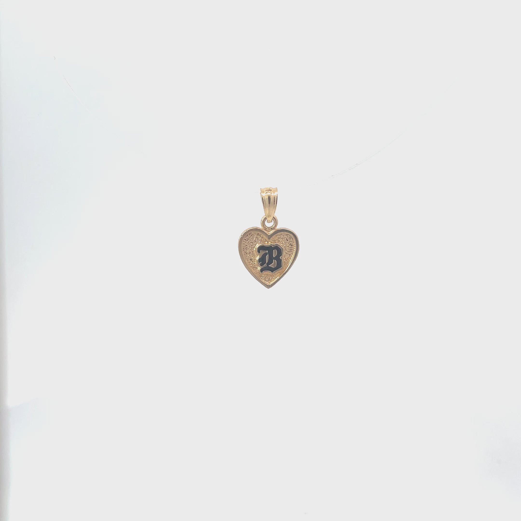 14K Yellow Gold Heart Black Enamel Initial Pendant