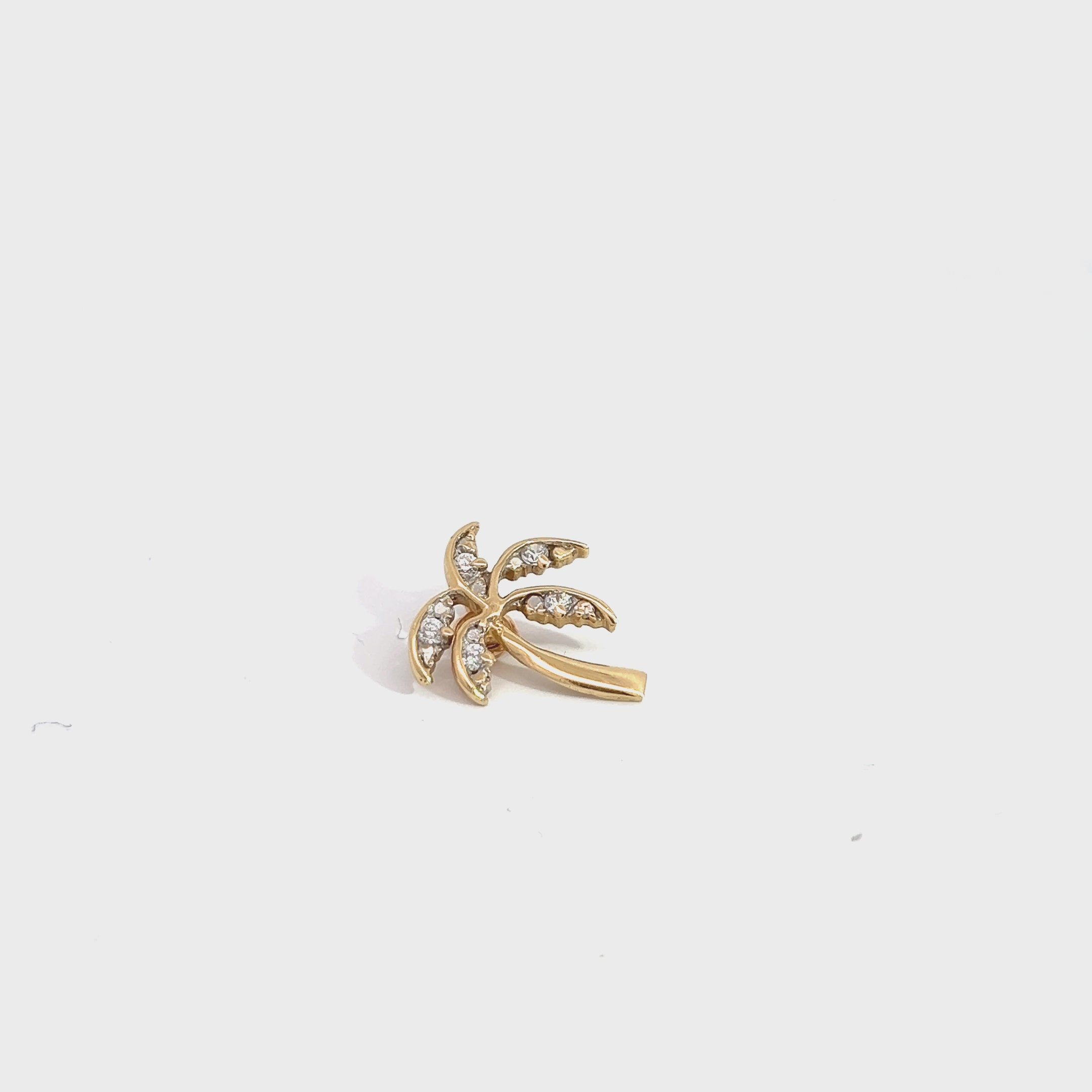 14K Yellow Gold Palm Tree CZ Charm