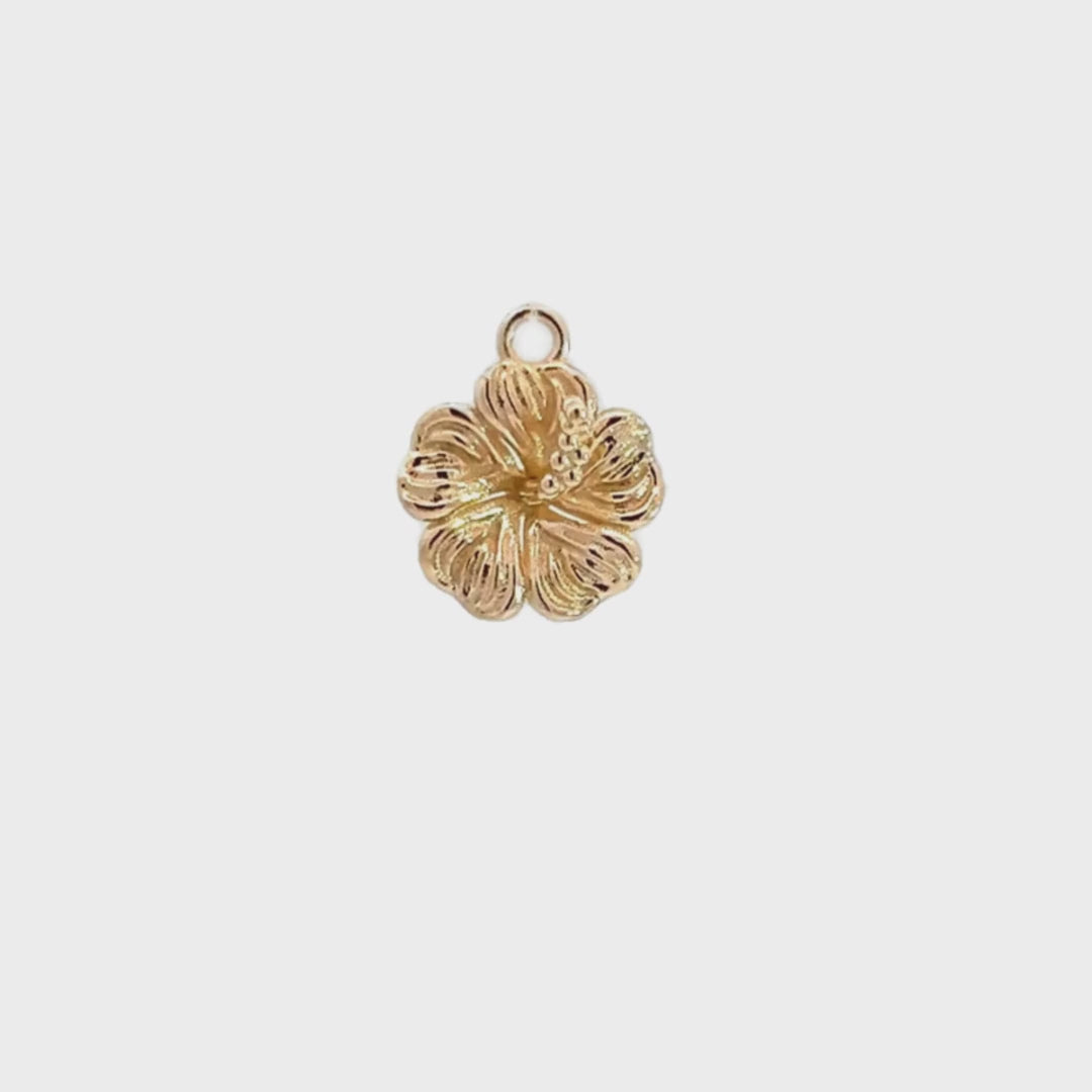 14K Solid Gold Hibiscus Pendant