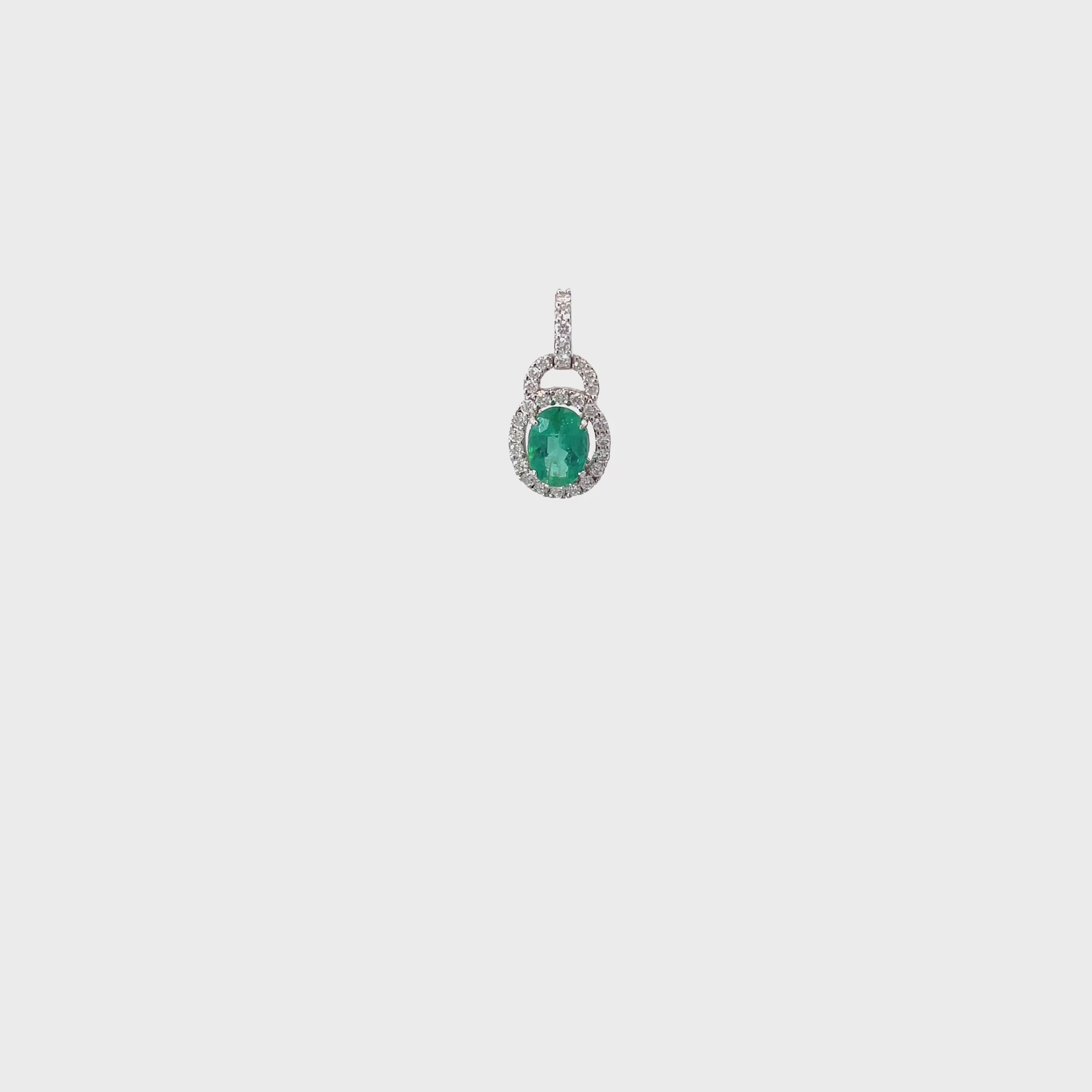 18K White Gold Diamond & Oval Emerald Pendant