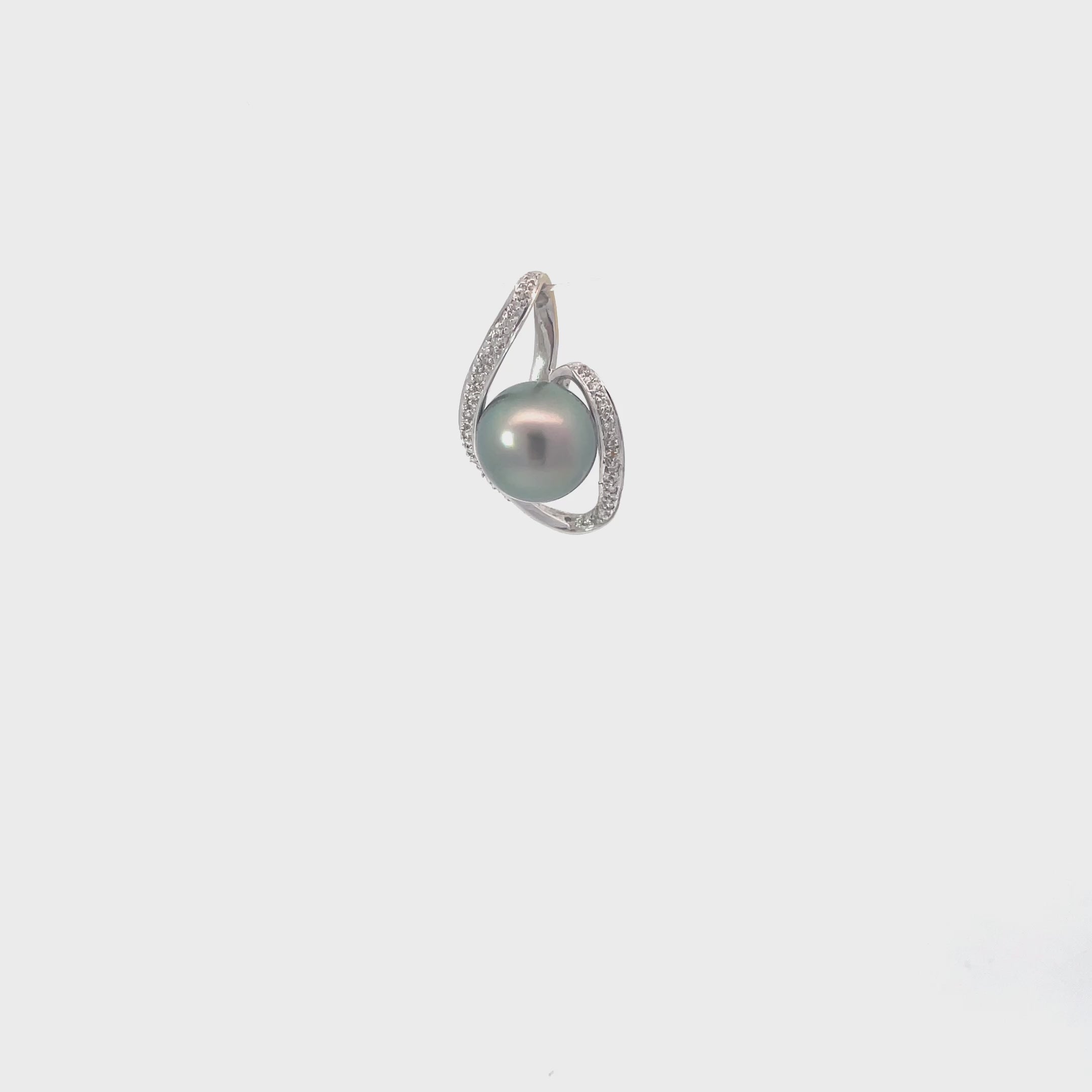 18K White Gold AAA Natural Pistachio Pearl Micro Pave Diamond Slide Pendant