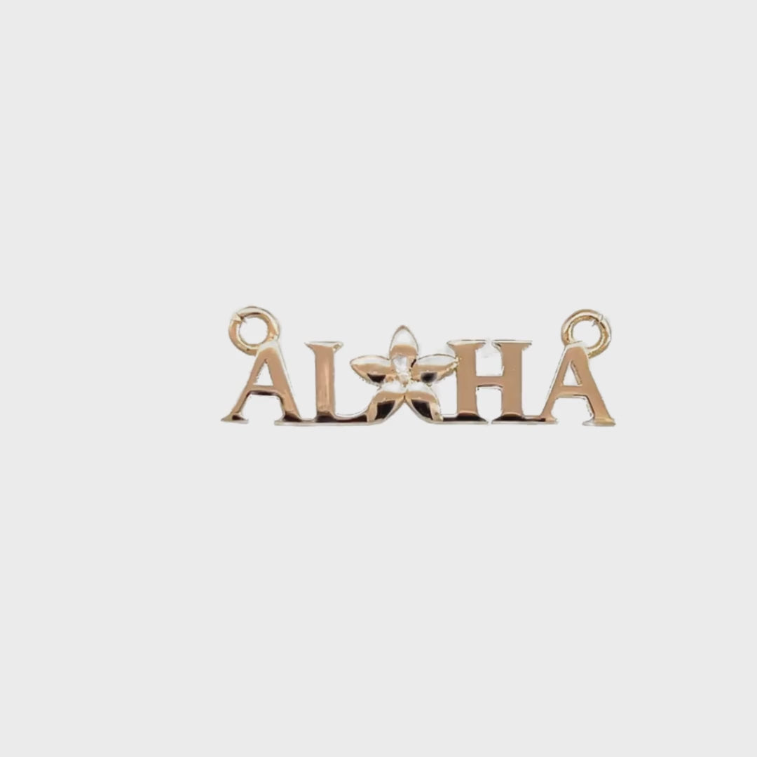 14K Solid Gold ALOHA Plumeria Pendant