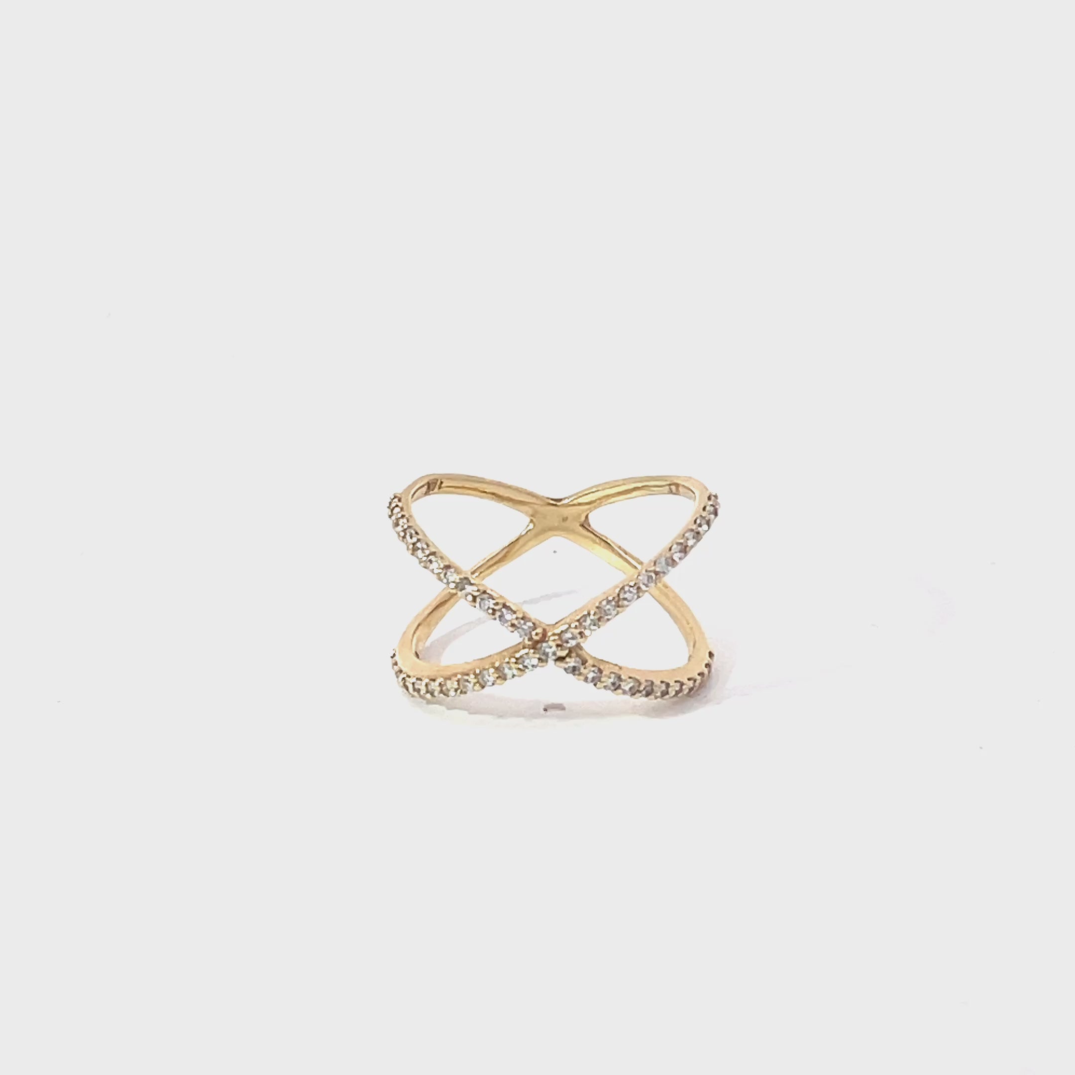 14k Yellow Gold Diamond Criss Cross Ring