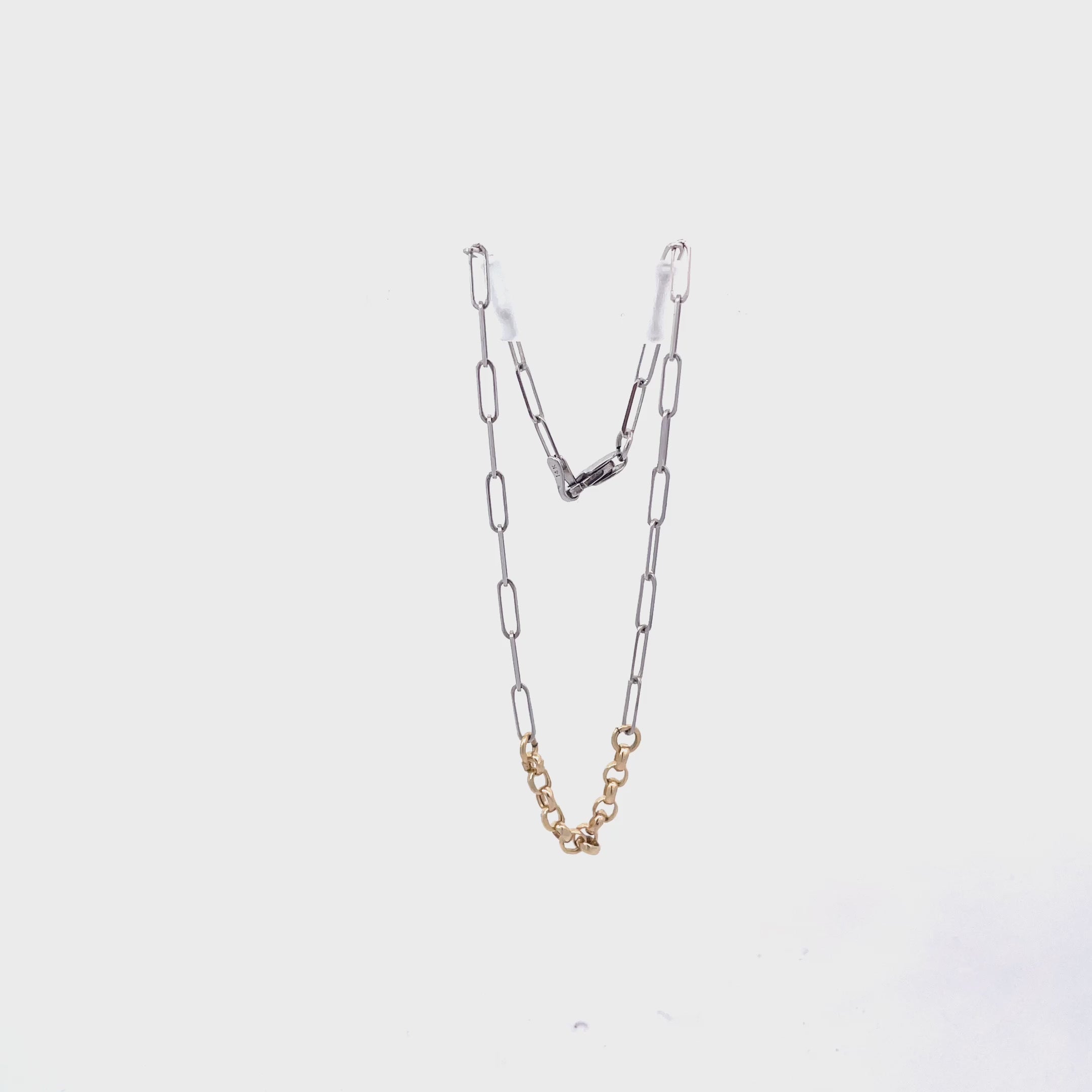 14K Mixed Metal Clip & Rolo Chain Bar Bracelet