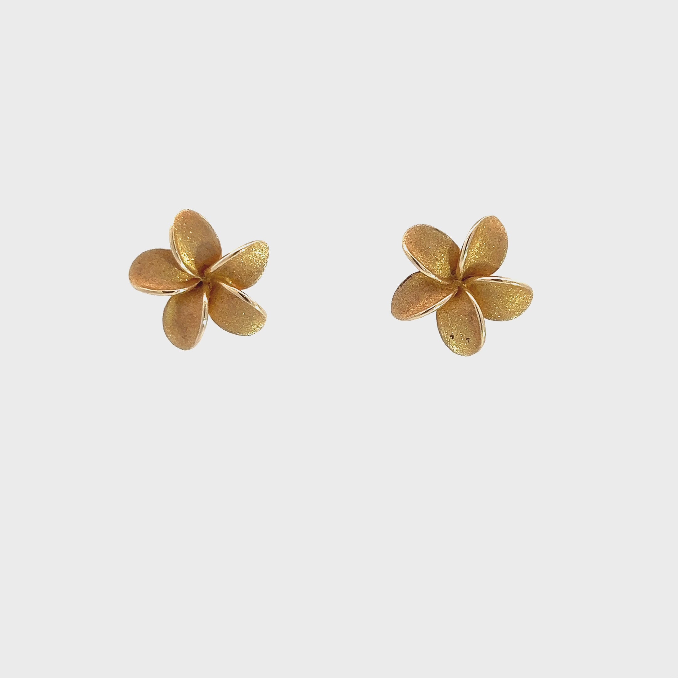 14K Yellow Gold Sand Plumeria Studs