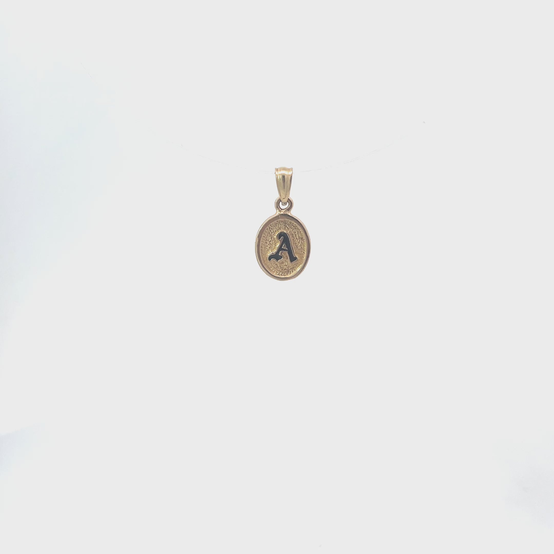 14K Yellow Gold Oval Black Enamel Initial Pendant