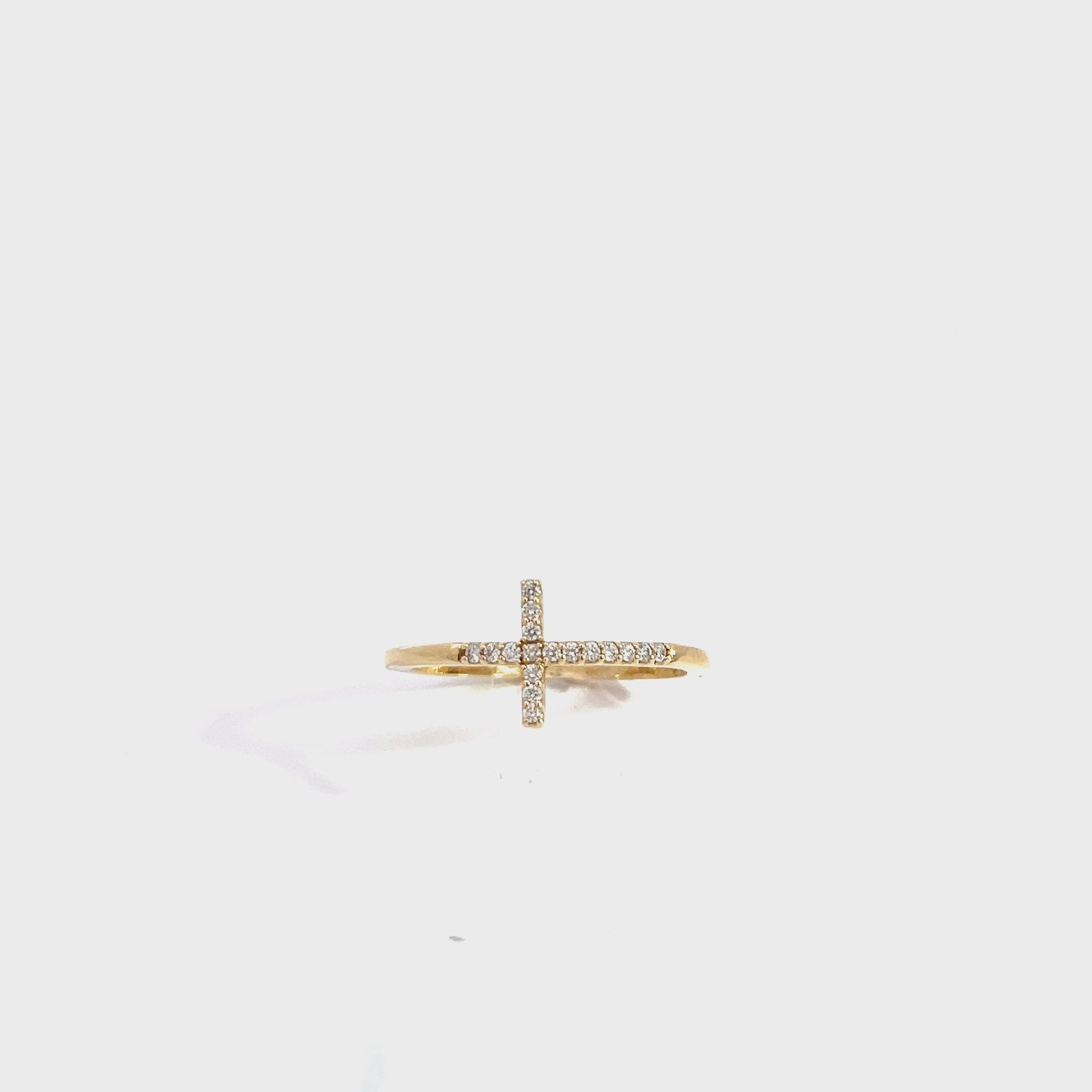 14K Solid Gold Diamond Cross Ring