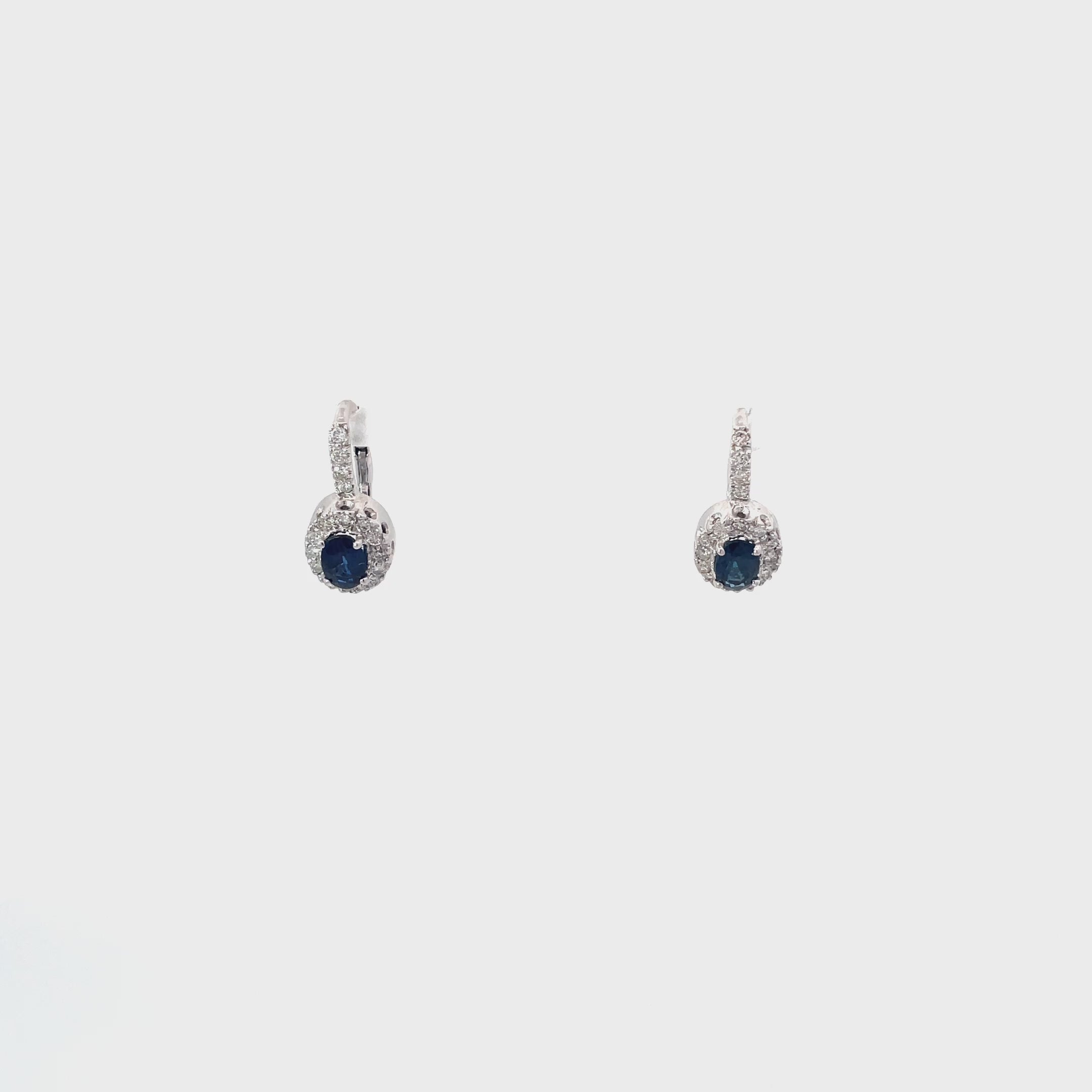 14K White Gold Oval Sapphire Diamond Earrngs