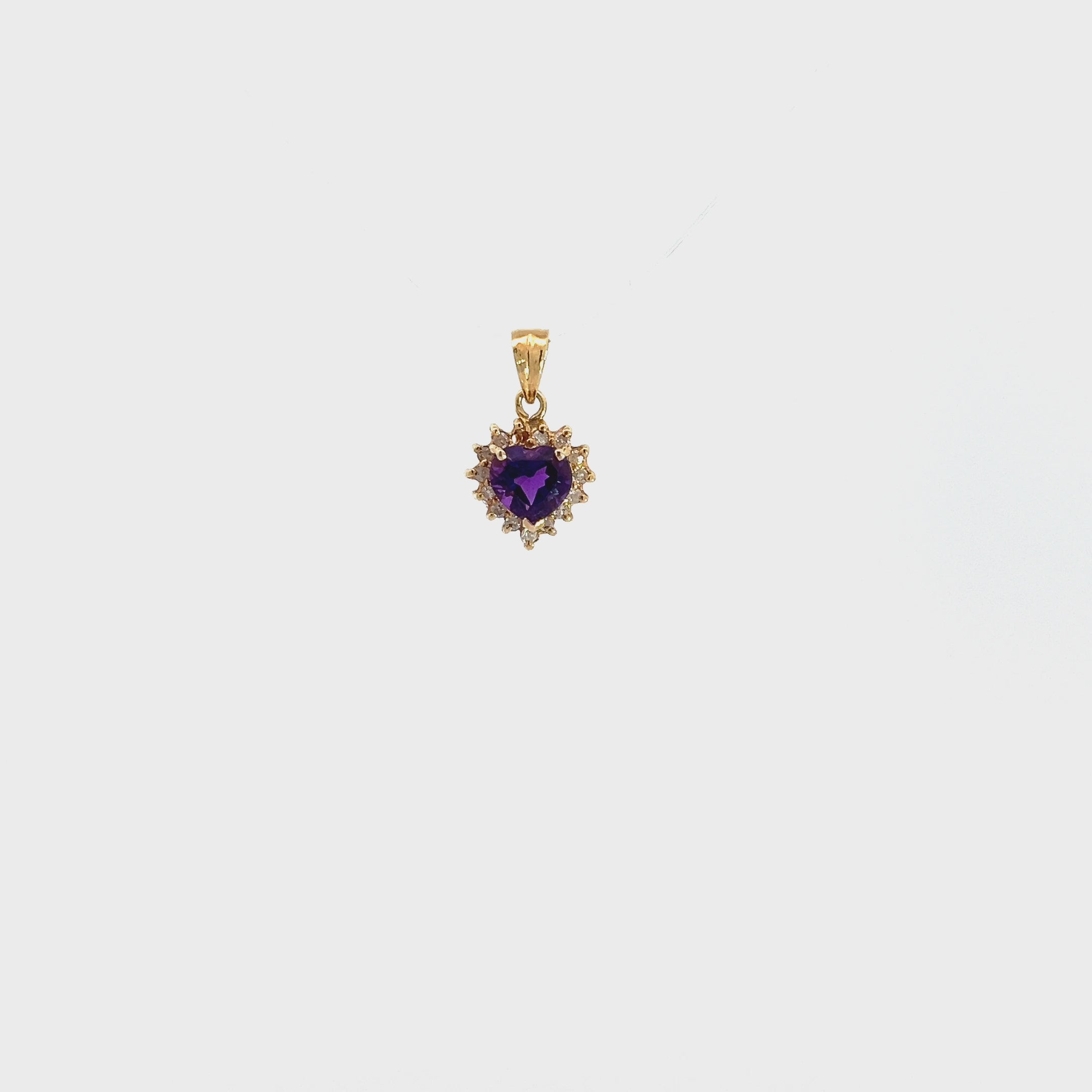 14K Yellow Gold Heart Amethyst Diamond Pendant