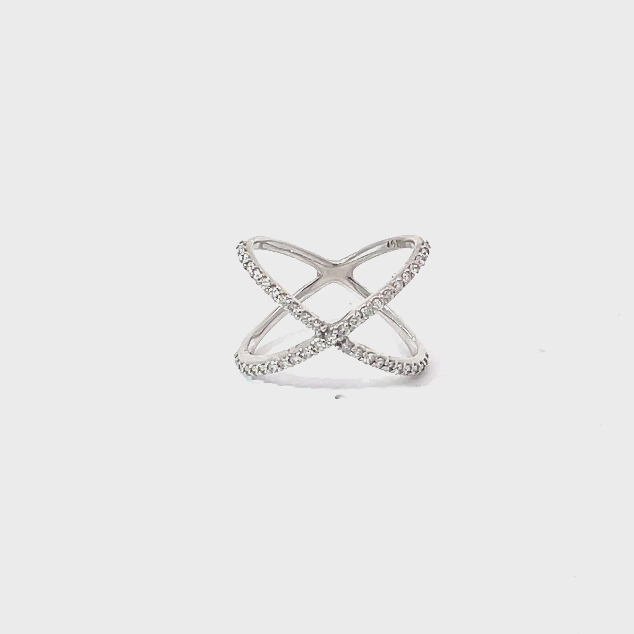 14K White Gold Diamond Criss Cross Ring