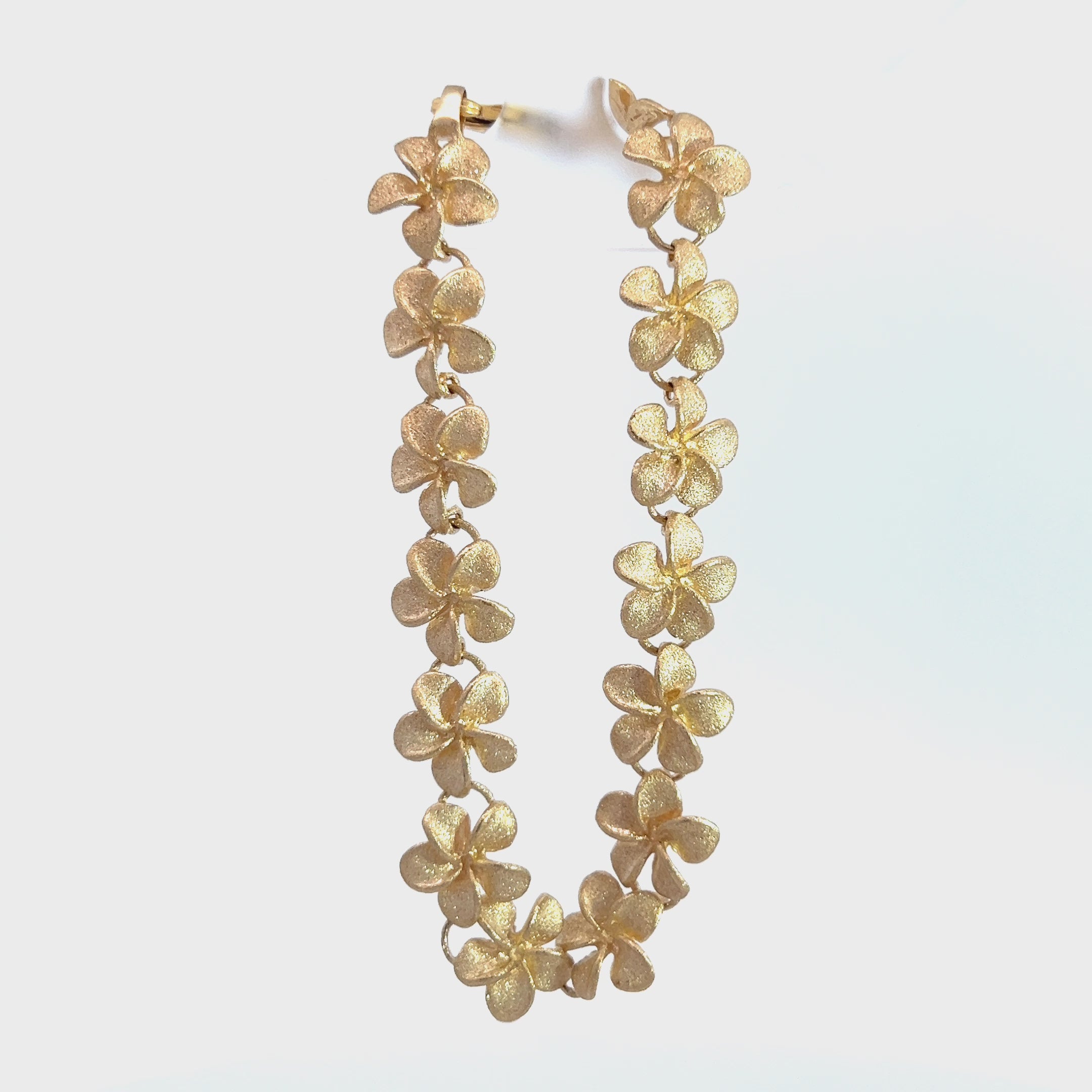 14K Yellow Gold Sand Plumeria Link Bracelet