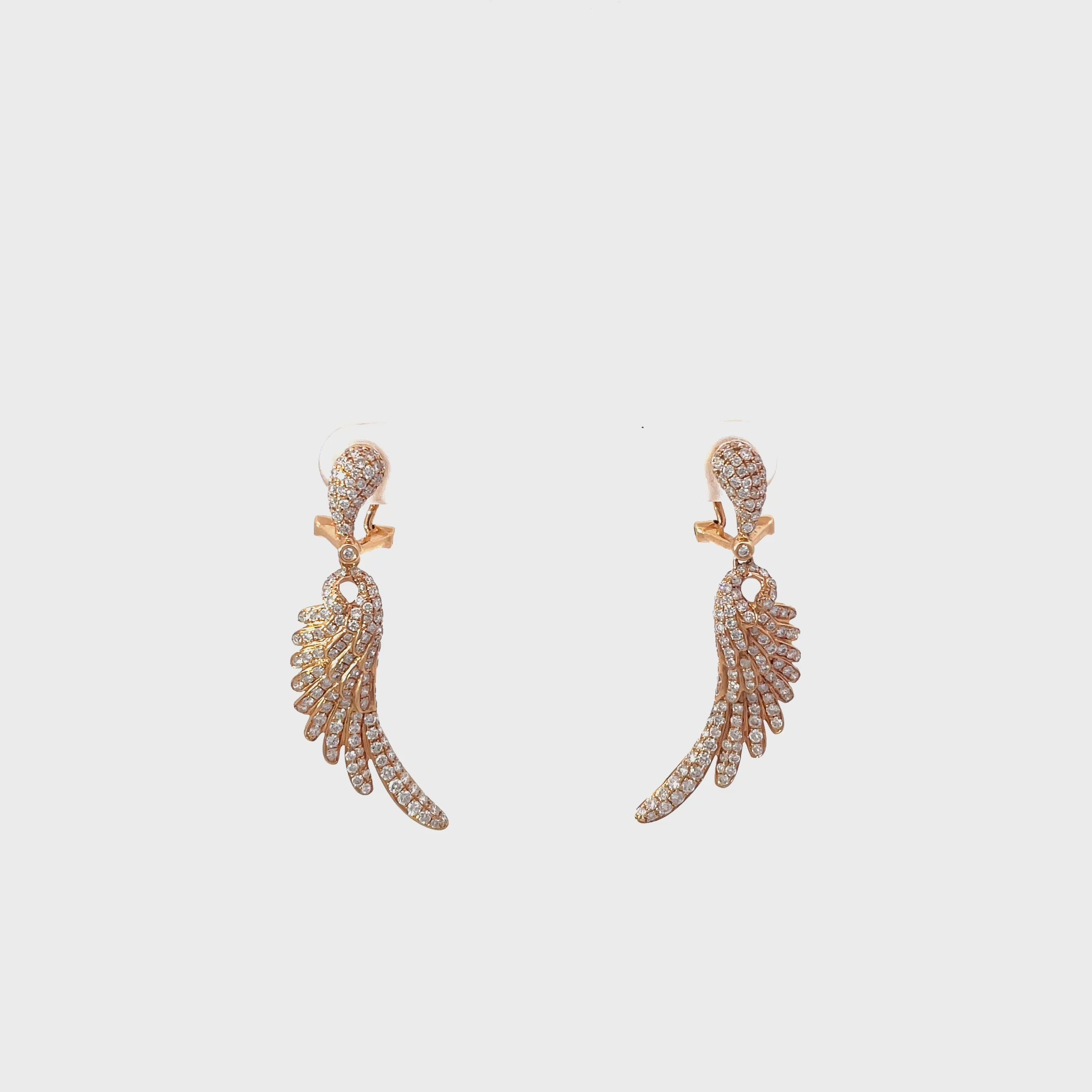 18K Rose Gold Pave Diamond Angel Wing Earrings