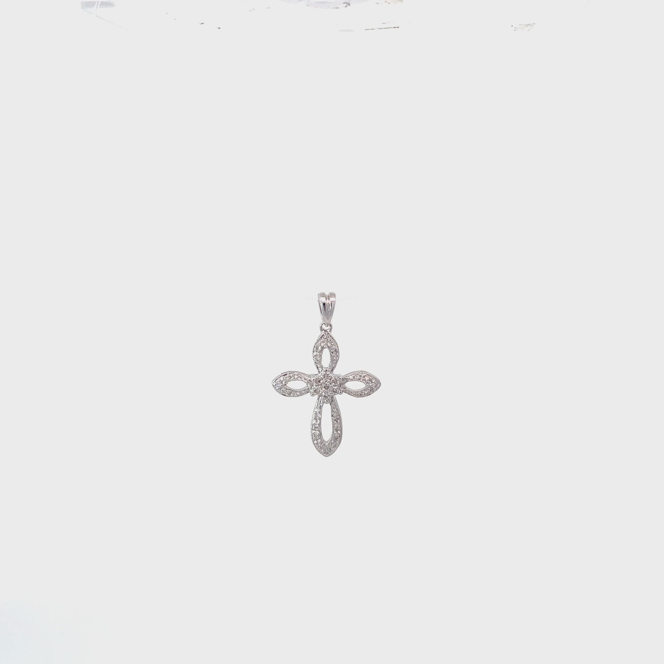 18K White Gold Fancy Diamond Cross Pendant