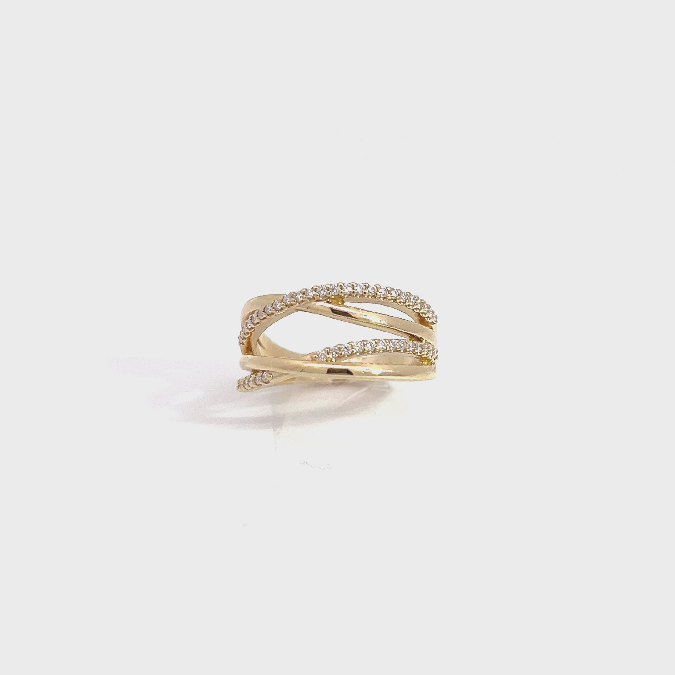 14k Solid Gold Diamond Dome Criss Cross Ring