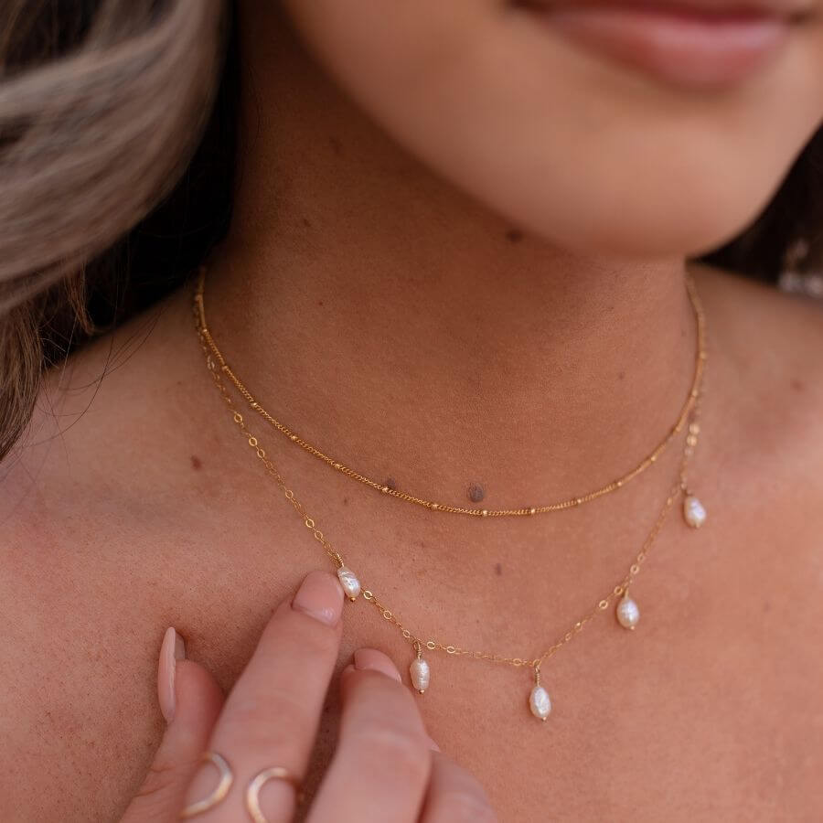 Gold Choker and Pearl Necklace Set