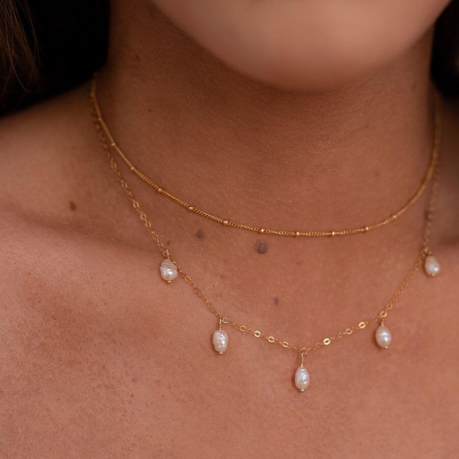 Gold Choker and Pearl Necklace Set