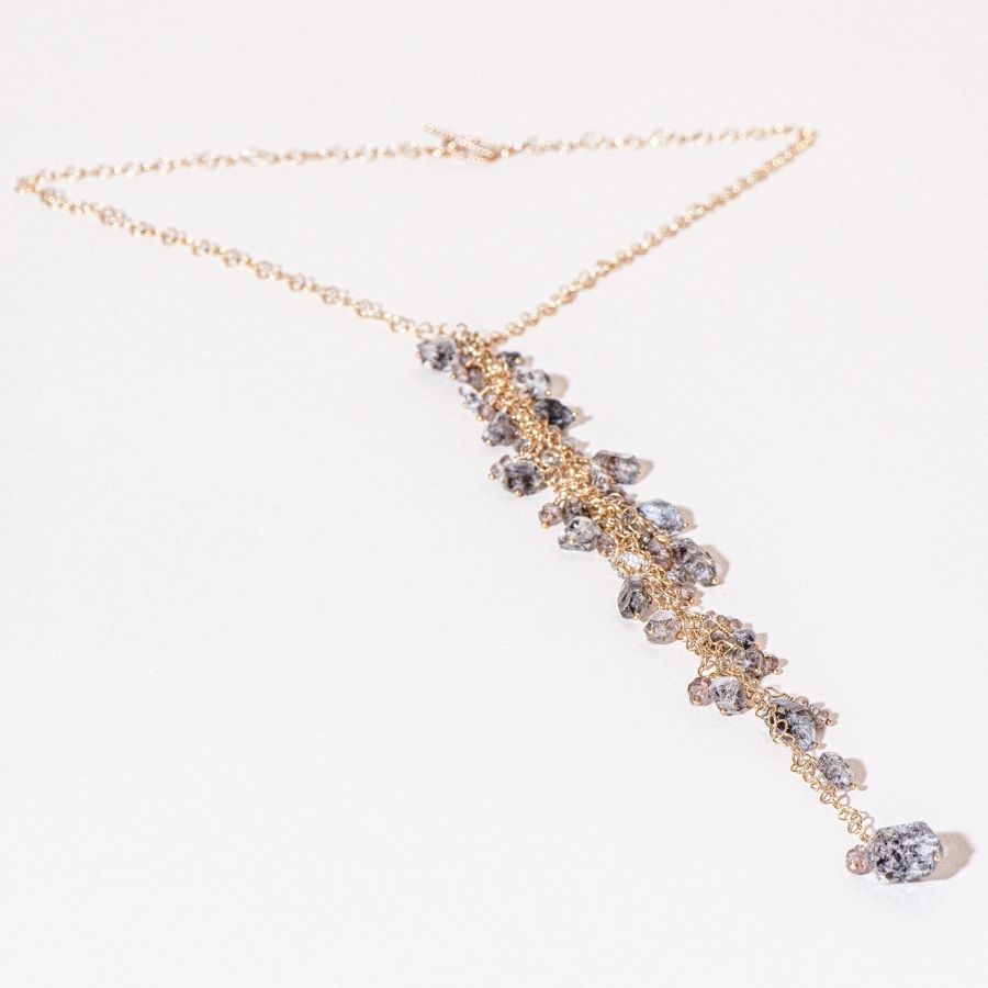 Gold Herkimer Diamond and Zircon Cluster Drop Necklace